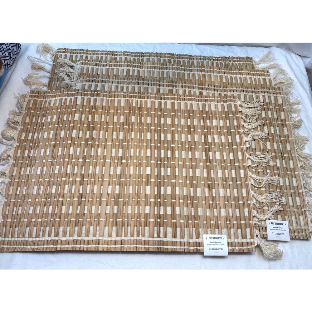 Pier 1 Natural Grass/ Cotton Placemats Woven Boho Style Set of Four (4) NEW